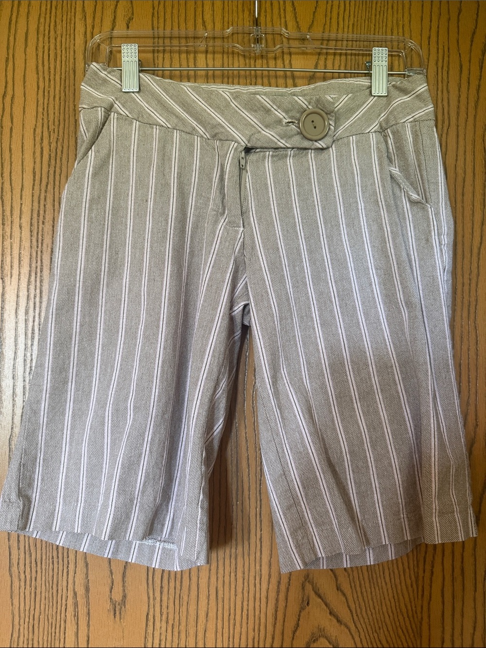 Body Central Taupe and White Striped Bermuda Shorts